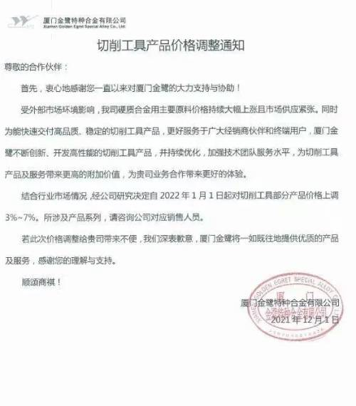多家企业宣布调价，数控刀具迎来新年涨价潮  第4张