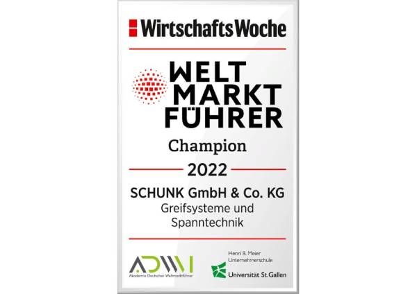 SCHUNK入选2022年的全球市场领航企业之列